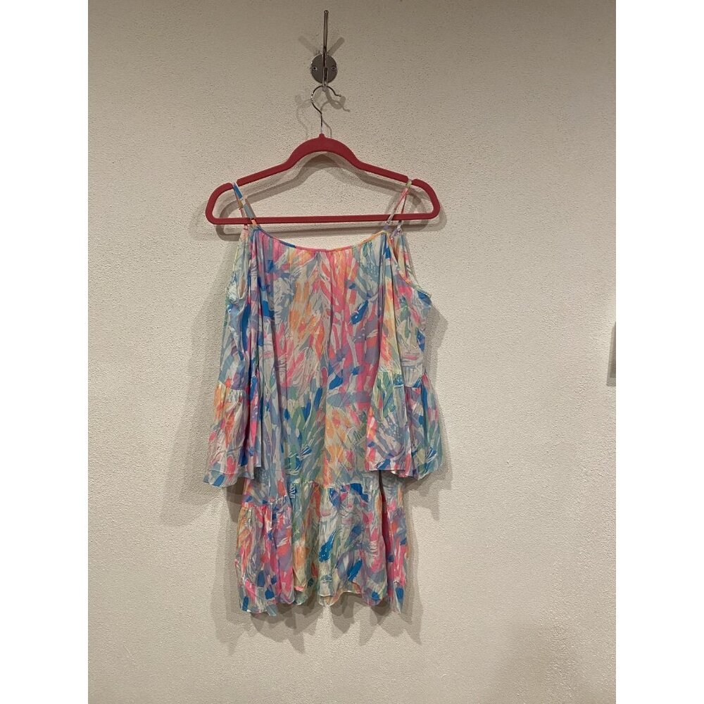 Lilly Pulitzer Alanna Dress Womens Medium Multicolor Off Shoulder Tassel Ruffle - Picture 4 of 4